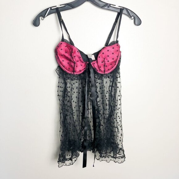 NWT Victoria's Secret Pink Push Up Sheer Polka Dot Teddy Slip 34C - Picture 1 of 8